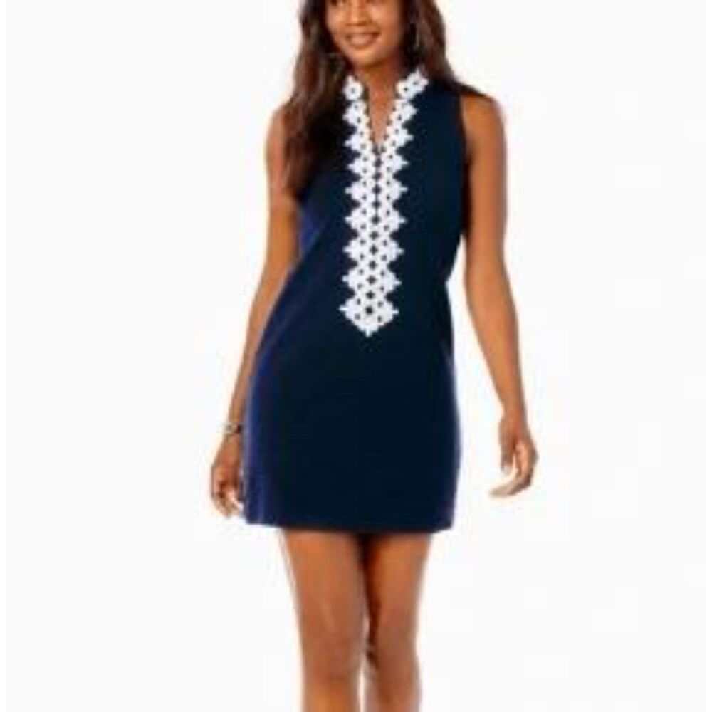 Lilly Pulitzer Callista XL Navy Dress with Applique Sleeveless Midi